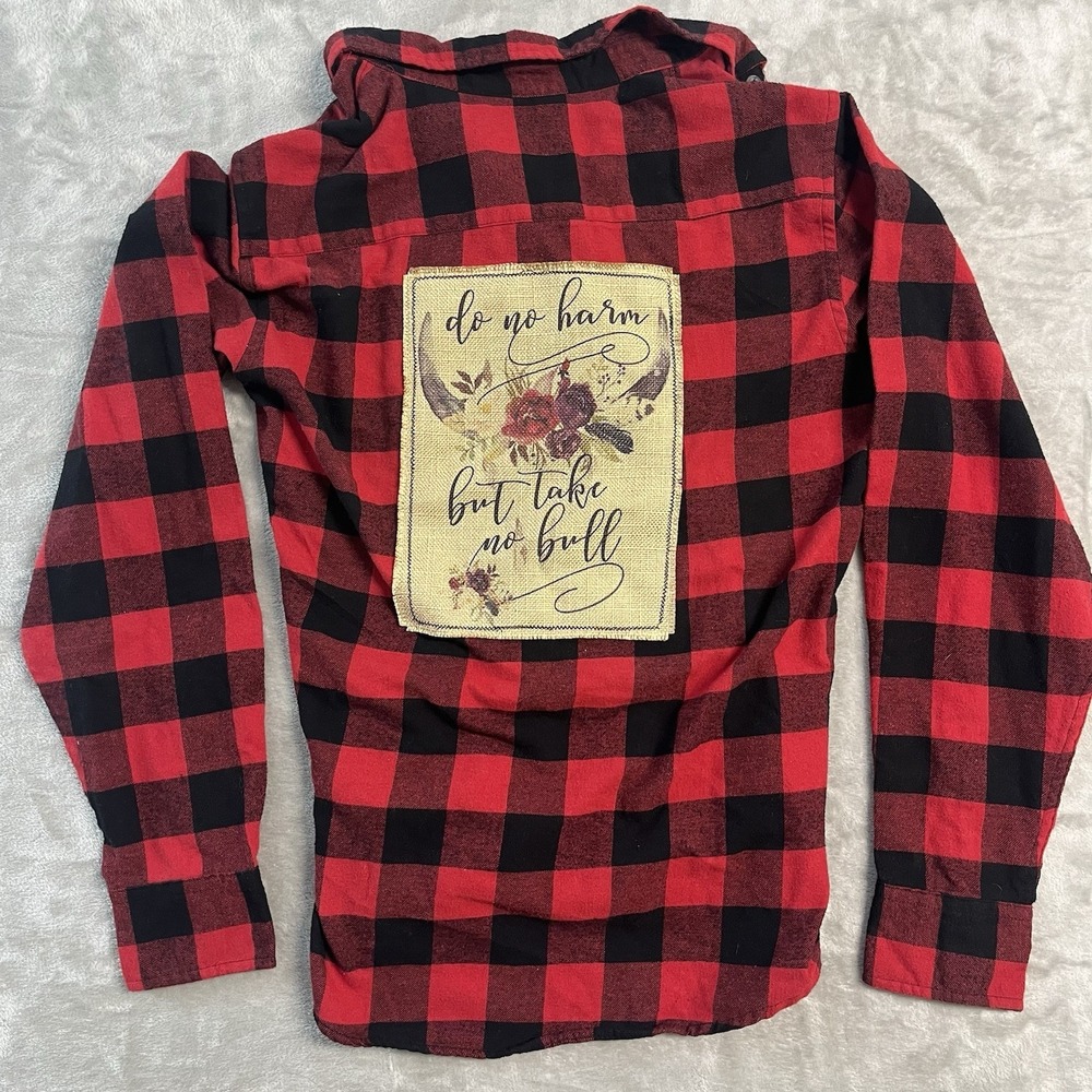 Architect Jean Co Buffalo Plaid Flannel Shirt Mens Medium Red Black Back Patch